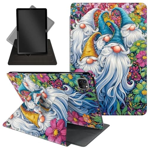 Case for iPad Pro 12.9 Inch 6th/5th/4th Gen (2022/2021/2020),360 Degree Rotating Protective Stand Cover with Auto Wake/Sleep for iPad Pro 12.9,Whitebeard Elves Flowers