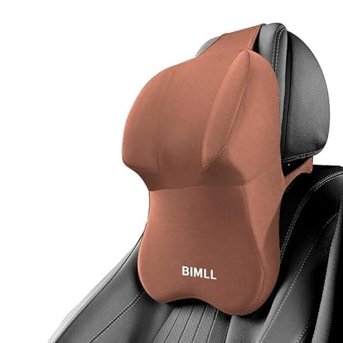 BIMLL Car Neck Pillow, Ergonomic Memory Foam, Comfortable and Breathable, not stuffy, Relieve Lower Back Fatigue and Neck Strain, Suitable for Most Vehicle Models (Coffee Brown)