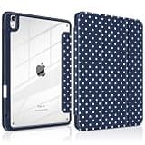 Yebiseven Case for iPad Air 11 Inch M4 M3 M2 2026 2025 2024, iPad Air 5th 4th Generation 10.9 Inch 2022 2020-[Pencil Holder], Shockproof Clear Hard Back, Trifold Stand,Auto Wake/Sleep, Navy Polka dot
