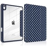 Yebiseven Case for iPad Air 11 Inch M4 M3 M2 2026 2025 2024, iPad Air 5th 4th Generation 10.9 Inch 2022 2020-[Pencil Holder], Shockproof Clear Hard Back, Trifold Stand,Auto Wake/Sleep, Navy Polka dot