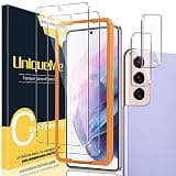 UniqueMe for Samsung Galaxy S21 Plus Screen Protector, 9H Hardness Fingerprint Unlock Samsung S21+ Tempered Glass + Camera Lens Protector with Easy installation Frame - 6.7 inch [ 2+2 Pack ]