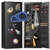 Pacriond Gun Safe, 15-18 Unassembled Biometric Gun Safe for Rifles and Pistols with Inner Lock Box, Removable Shelves & DIY Stickers, Large Gun Cabinet with Dual Alarm and Mute Function