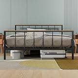 Kartivo Full Size Metal Platform Bed Frame with Wood Headboard and Footboard, Under-Bed Storage, No Box Spring Needed, Noise Free, Black