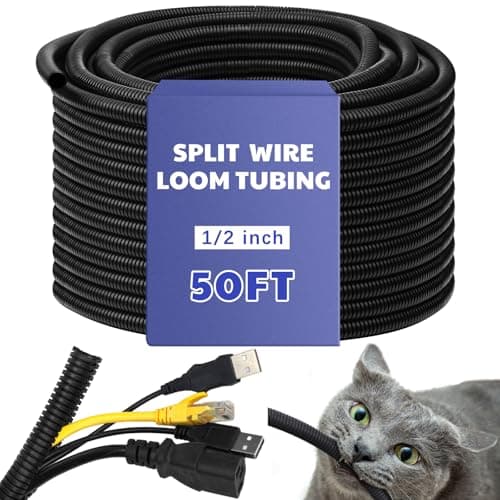 Kanayu Split Wire Loom Tubing Flame Retardant Wire Covering High Temperature Cable Sleeves Split Protector Cable Conduit for Industrial Electrical Automotive Marine(1/2''-50 ft,Black)