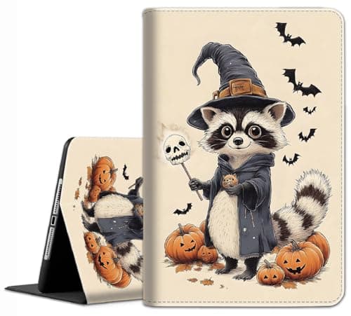 Case for iPad Pro 11 Inch 2022/2021/2020/2018, iPad Air 5th / 4th Gene 10.9 Inch (2022/2020) - Slim Fit Standing Cover with Auto Sleep/Wake, Raccoon Witch Hat Halloween
