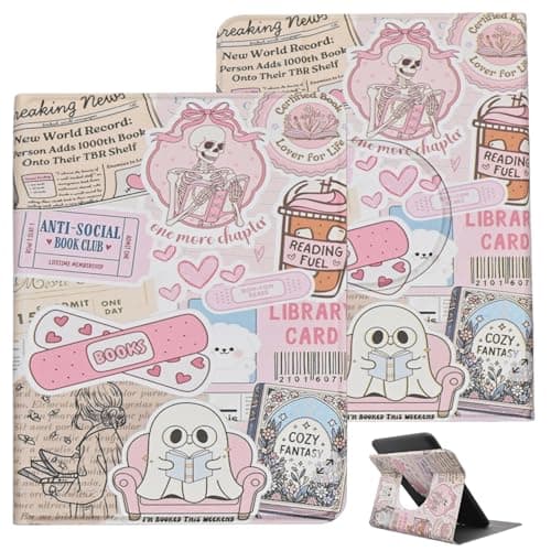 Case for All-New Kindle Paperwhite 12th Gen 2024 and Kindle Colorsoft Signature Edition, Cute Pink Bookish PU Leather Rotating Stand TPU Protective Cover with Auto Sleep Wake