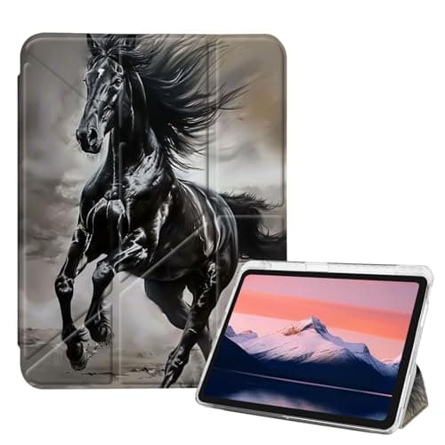 DSIVIKIZ Dynamic Folio Case for iPad Air 11 2024/2025/Air45(10.9)/Pro11(18-22)–Black Horse, Silm Protector Multi-Viewing Angles Stand Cover, Function Hard Shockproof PU Leather Origami Folio Case