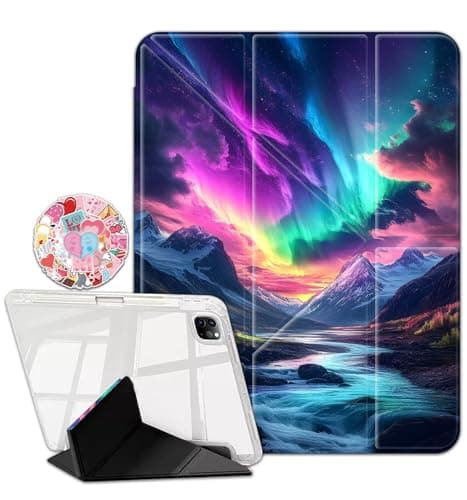 Case for iPad Pro 13 Inch M5 2025/M4 2024,iPad Pro 13"(Model:A3360 A3361 A3362 A2925 A2926 A3007)，Clear Back Y-Fold Standing Cover with Pencil Holder Auto Sleep/Wake, Magical Night Aurora