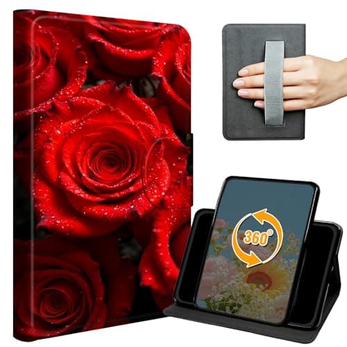 GFRGTFHYT for iPad Pro 13 Inch Case M5 2025/ M4 2024 Slim PU Leather 360 Degree Rotating Multiple Viewing Angles Folio Stand Shell Cover with Hand Strap Auto Wake/Sleep Magnetic Clasp, Red Rose