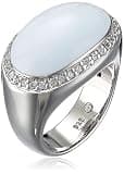 Giorgio Martello Sterling Silver and White Lacquer Cubic-Zirconia Oval Ring, Size 7