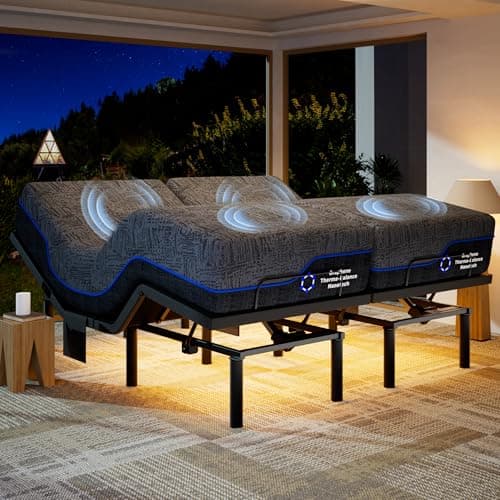 Marsail NS2 Pro Massage Adjustable Base with Mattress Set, Wireless Remote & App Control, Split King Adjustable Bed Frame + 14-inch Cooling Gel Memory Foam Mattress