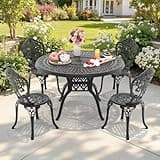 Star20XX Cast Aluminum Patio Dining Set, Outdoor Dining Set, Black Patio Set, 5 Piece Round Table and 4 Chairs with Umbrella Hole, Weather Powder Coated Aluminum