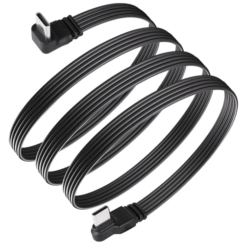 GIASYIEH 90 Degree Right Angle USB C to USB C Cable - Flat USB 2.0 Type C Male to Male Cord with 4-Way Angled Connector for USB C Devices Laptop Tablet Mobile Phone (1M/3.3Ft)