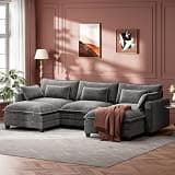 Marsail Modular Sectional Sofa 110.6" U-Shaped Modern Comfy Cloud Couch, 5-Seat Chenille Deep Seat Sofa with Throw Pillow & Movable Ottoman for Living Room, Bedroom and Apartment, Slate Gray