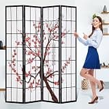 Pazidom Room Divider 4 Panel Folding Privacy Screen 6Ft Room Partition Shoji Wall Divider Screen Portable Wood Divider for Office, Bedroom, Restaurant, Freestanding