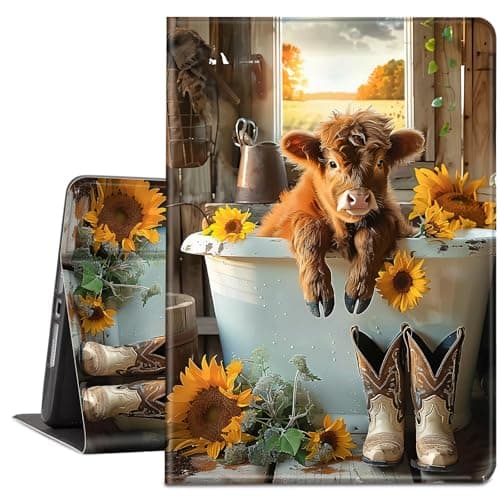 NLZQTTBD Case for Samsung Galaxy Tab A9 Plus/A9+ 5G 11 Inch 2023 Model (SM-X210/X216/X218), Slim Fit PU Leather Shell Smart Cover Multi-Angle Stand with Auto Sleep/Wake - Sunflower Highland Cow