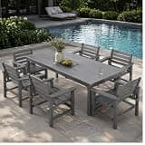 Patio Kingdom 7-Piece Two-Tone Gray Patio Dining Table Sets, All-Weather HDPE Outdoor Furniture Set with Umbrella Hole, Light Gray Rectangular Table and 6 Dark Gray Chairs for Backyard Deck Garden