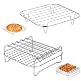 2 Pack 7.8 Inch Square Air Fryer Racks, Stackable Double Layer Stainless Steel Dehydrator Racks, Multi-Purpose Air Fryer Accessories for Baking Grilling Dehydrating