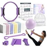 Paleclouds Pilates Ring Set for Women, 12" Pilates Ring and Ball Set with Resistance Bands for Home Workouts, Portable Pilates Kit with Bag & 2 Training Poster for Full Body Exercise(Purple)