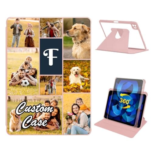 Personalized Custom Case for iPad Pro 13 (M4/M5) 2024/2025 with Pencil Holder,Collage Picture Photo 360 Degree Rotating Folio Stand Cover, Shockproof Auto Wake/Sleep,Pink