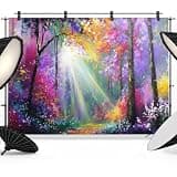 Pink Orange Purple Floral Backdrop 12x8ft Sunlight Trees Botanical Photography Backdrop Fabric Photoshoot Background Tapestry Banner for Birthday Baby Shower Decoration Party Video Photo Studio Props