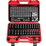 29-Piece 1/2" Drive Impact Socket Set, SAE (3/8 to 1 inch) and Metric (10-24mm) Sizes with Extension Bars Standard Deep Socket Set CR-V Material High Durability Impact Wrench