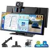 ESSGOO 11.3" Portable CarPlay Screen, Wireless Apple CarPlay & Android Auto with 4K Dash Cam Front & Rear Backup Camera, Mirror Link, IPS Touchscreen, Bluetooth/FM/AUX, DVR Loop Recording
