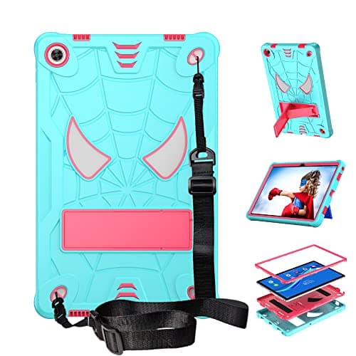 Tablet Cases Tablet Children's Case Compatible with Lenovo Tab M10 Plus 10.6" 2022 TB-125F/128F,Protective Cover Shockproof and Resistant Case with Built-in Holder+Shoulder Strap Tablet PC Case(Aqua+r