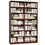 FACBOTALL 83.7" Tall Bookshelf and Bookcase, 7-Tier Extra Large Bookshelf with Double Storage, 14 Open Display Shelves for Home Office, Study and Living Room, Cherry