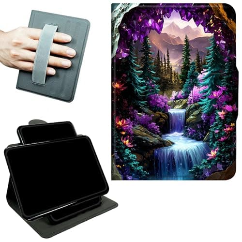 RWUTYTIUL Rotating Handle Case for Samsung Galaxy Tab A11 Plus 2026/A9 Plus 11" 2024, 360 Degree Swivel Kickstand with Magnetic Closure Shockproof Leather Cover for Women Men, Purple Mountains
