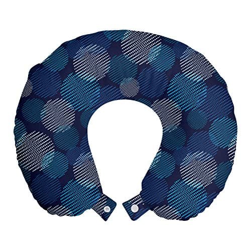 Ambesonne Abstract Travel Pillow Neck Rest, Modern Digital Featured Polka Dots Extravagant Dotted Circles, Memory Foam Traveling Accessory for Airplane and Car, 12", Pale Blue Navy Blue