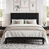 SHA CERLIN Queen Bed Frame with Velvet Upholstered Headboard, Platform Bed Frame Mattress Foundation, No Box Spring Needed, Strong Wood Slat Support, Noise Free, Easy Assembly, Black