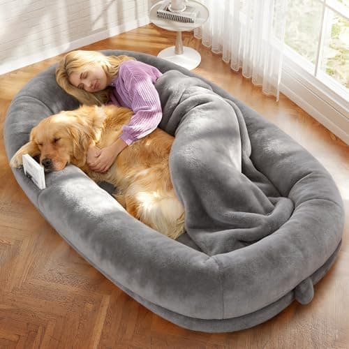 Murago Human Dog Bed for Adults, 71"x43"x10" Human Size Dog Bed, Orthopedic, Waterproof Removable Washable Cover, Soft Calming Lounger for People & Pets, Light Grey