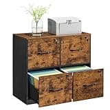 VASAGLE 4 Drawer File Cabinet with Lock, Printer Stand, Office Filing Cabinet Organizer, for A4 and Letter Size Documents, Rustic Brown and Black UOFC062B01