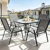 Villeston 5 Piece Patio Dining Set with Wider 24.4" Stackable Chairs, Outdoor Dining Set for 4 with 36"*36" Table, Black Metal Frame and Gery Textilene