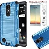 LG Aristo MS210 [MetroPCS] M210 [T-Mobile] / LG K8 (2017) LV3 Armor Case Heavy Duty Brushed Metal Finish Slim Fit Shock Impact Protection + Tempered Glass LCD Screen Protector (Blue)