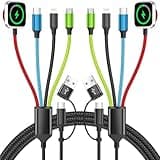 Firsting Travel Essentials 2026 4-in-2 Multi Charging Cable with iWatch Charger [2Pack 5FT], Nylon Charging Cords, USB C USB A Phone Charger for Multiple Devices, Cruise Essentials Car Accessories