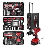 KINGTOOL Home Tool Set Kit - 286 PCS Home Auto Repair Tool Kit with Rolling Tool Box, Mechanic Tool Sets with 21V Max Cordless Power drill, Perfect for Homeowner, Diyer, Handyman