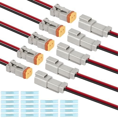 5 Kits Deutsch DT 2 Pin Wiring Harness Connector, Deutsch Male Female 2 Wire Way Waterproof Automotive Electrical Connector 16 AWG with Heat Shrink Tubing for Car Truck Boat, grey