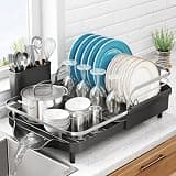SNTD Expandable Dish Drying Rack for Kitchen Counter, 15.2-22.1 in, Black