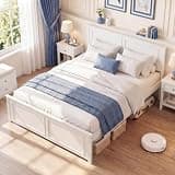 KOMFOTT Full Bed Frame, Farmhouse Wooden Platform Bed with Headboard