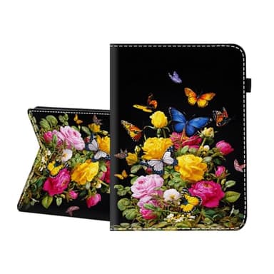 CICPLKSE Case for iPad Air 11 Inch (M3 2025/M2 2024),iPad Air 5th/4th Generation 10.9 Inch 2022/2020,Premium PU Leather Cover with Auto Sleep Wake,Butterflies on Flowers