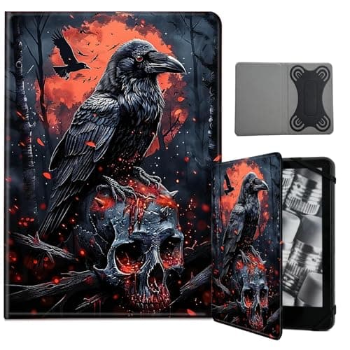 NLZQTTBD Universal Case for 6-7 Inch Tablet eReader - Premium PU Leather Cover,Compatibility 6",6.8",7" Case for Kindle/Kobo/Nook/Tolino/Pocket Book E-Book Tablet - Crow Skull