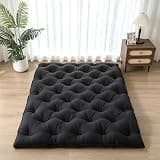 SHOUREN Japanese Futon Mattress Floor Mattress 3" Tatami Mat,Shredded Memory Foam Foldable Roll Up and Portable Sleeping Pad Suitable for Camping,Guest Room,Black 60"X80" Queen Size