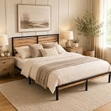 Elyveont Full Size Bed Frame with Wood Headboard, Heavy Duty Metal Platform Bed, Mattress Foundation with Metal Support, Under Bed Storage, No Box Spring Needed, Easy Assembly (Full)