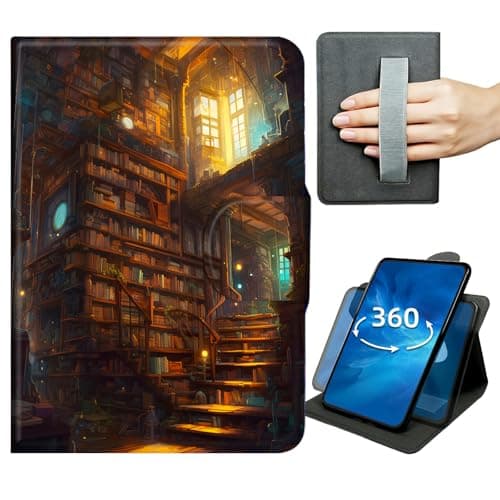 Case for Samsung Galaxy Tab S8 Plus/S7 FE/S7 Plus 2022/2021/2020 12.4 inch 360 Degree Rotating Stand Lightweight Cover with Auto Wake/Sleep,Magnetic Clasp & Hand Strap - Books