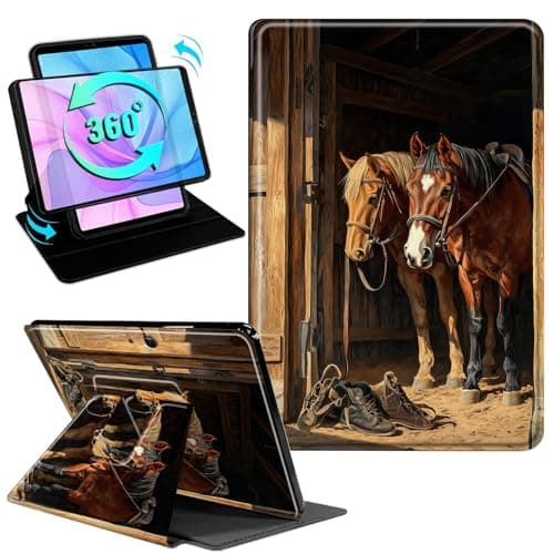 Gmeyutqy Case for Microsoft Surface Pro 11/10/9 13 Inch 2024/2022, 360 Degree Rotating Swivel Stand Flip Shockproof Leather Cover with Auto Sleep/Wake, Two Horses