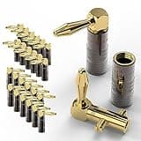 FosPower Right Angle Banana Plugs (12 Pairs / 24 pcs), Closed Screw 24K Gold Plated Banana Speaker Plug Connectors for Speaker Wire, Wall Plate, Home Theater, Audio/Video Receiver, and Sound Systems