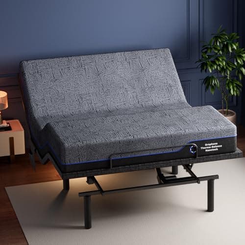 Marsail NS1 Massage Adjustable Base with Mattress Set, Split King Adjustable Bed Frame + 14-inch Cooling Gel Memory Foam Mattress, Dual Motor Bed Frame with Wireless Remote, CertiPUR-US Certified
