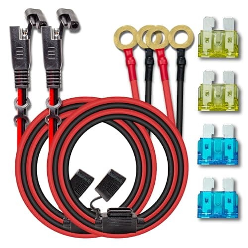 2PCS 10AWG 6FT Charger Cable, SAE to O Ring Terminal Quick Disconnect Harness, 2 Pin SAE Connectors Extension Cables Cord with 15& 20A Fuse for Car, Motorcycle, Solar Panel